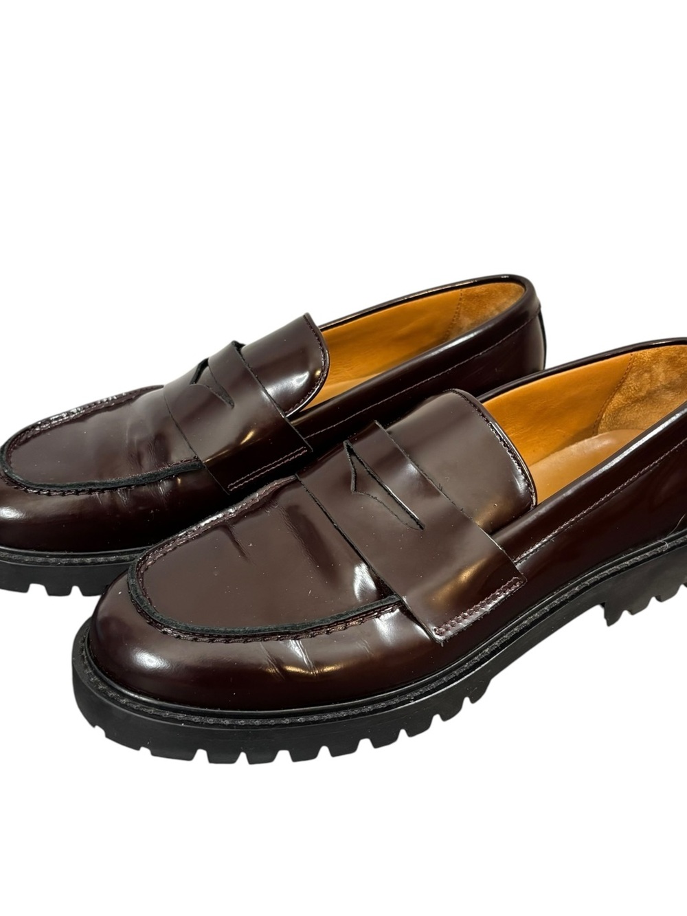 Thursday Shoes Lugsole Penny Loafers Burgundy Patent Leather Woman’s Size US 10